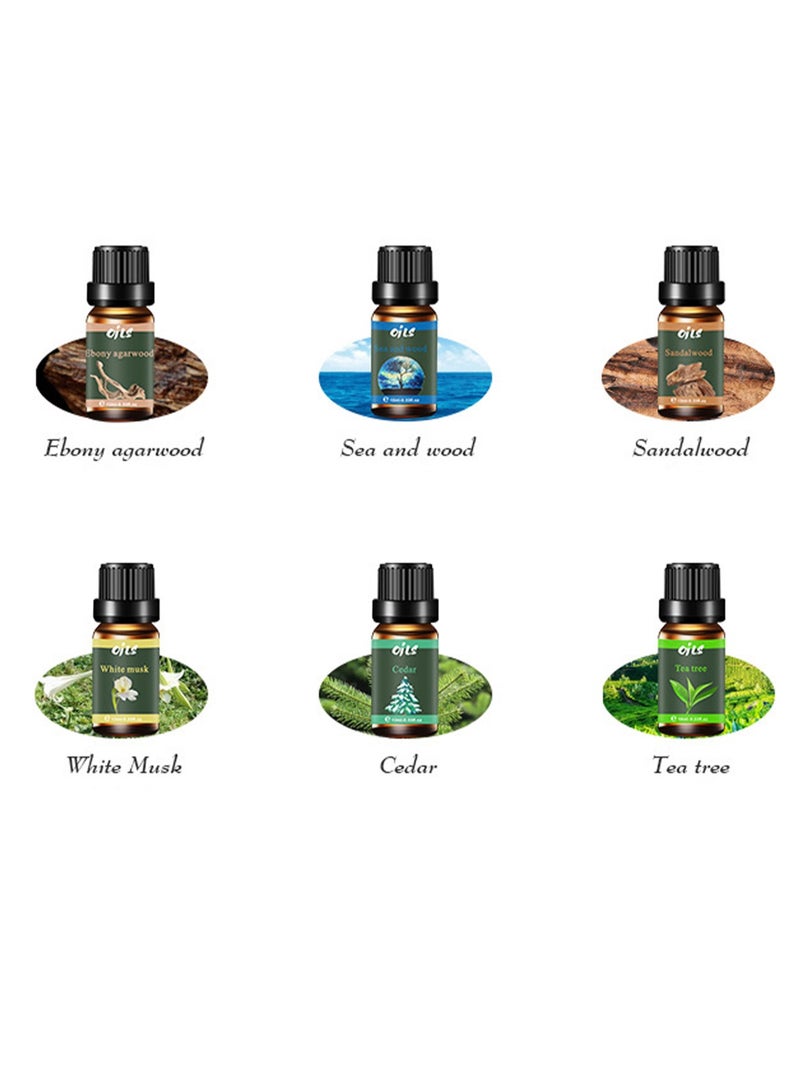 6x10ml Wood Fragrance Essential Oil Set, Wood Fragrance Gift Set, Suitable for Diffuser, Humidifier, DIY Candle, Air Purifier（Oud Agarwood + White Musk + Sea And Wood + Cedar + Sandalwood + Tea Tree） - Image 2